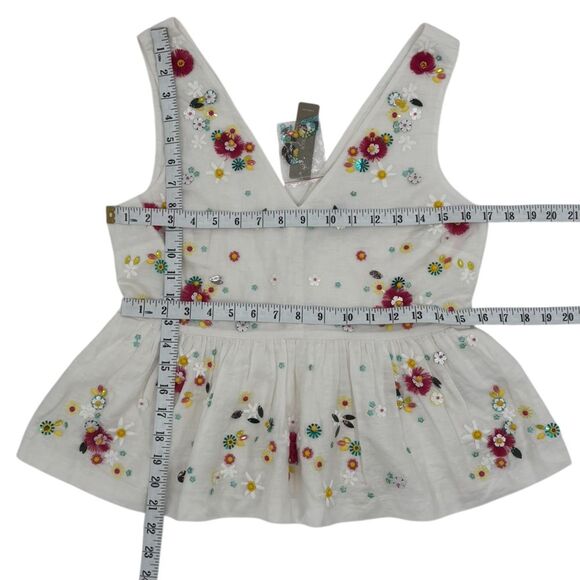 J. Crew Hand 3D Bead Embellished Peplum Babydoll Top Linen Sz.4 NWT - Picture 6 of 7